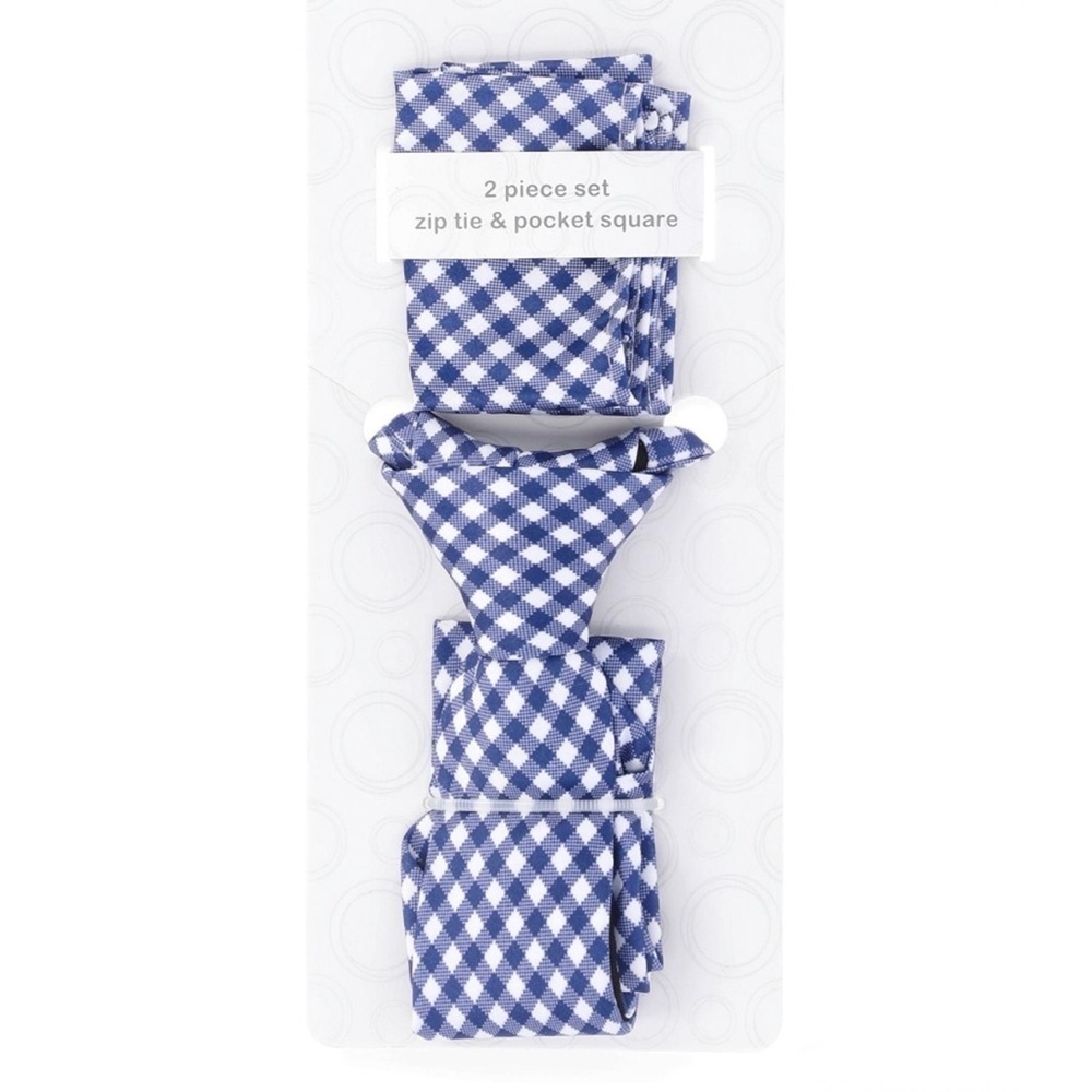 Boys Blue & White Necktie and Pocket Square Set, 2-Piece